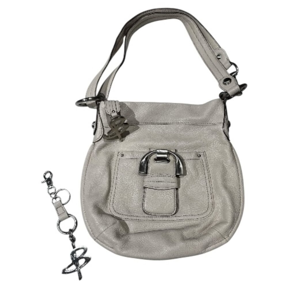 B Makowsky Westbourne Ivory Pebbled Leather Crossbody Shoulder Bag w/ Key Chain
